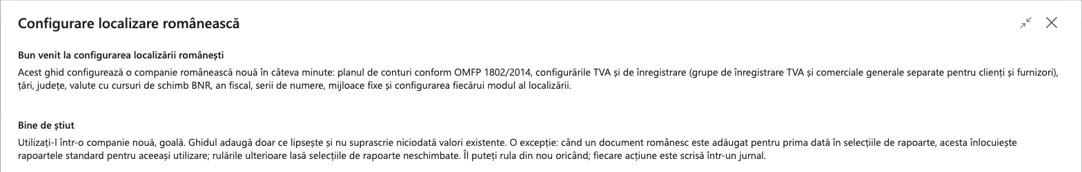 Prima pagină a ghidului Configurare localizare românească din Business Central